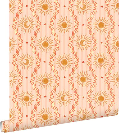 ESTAhome behang zonnetjes roze, oranje en geel - 50 x 900 cm - 131715