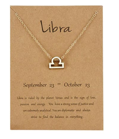 Cabantis Horoscoop-Ketting|Horoscoop|Ketting Dames|Ketting Heren| Goudkleurig|Libra|Weegschaal
