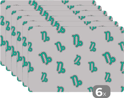 Placemat - Placemats kunststof - Steenbok - Design - Astrologie - 45x30 cm - 6 stuks - Hittebestendig - Anti-Slip - Onderlegger - Afneembaar