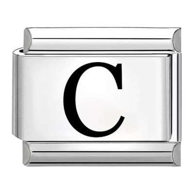 Quiges - Schakel - Bedel - 9mm - charms - Laser alfabet - letter C - Geschikt voor - armband - Schakelarmband - italy bedels armband