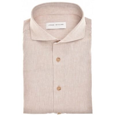 John Miller Overhemd Solid Color Linnen Cutaway Collar Sandy / male