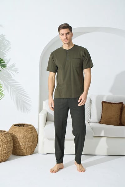 Heren Huispak / Pyjama Cornell / Legergroen / maat S