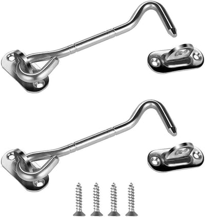 Set van 2 RVS Deursluitingen met Haak en Bout voor Stilstaande Deuren en Vensters - 101mm Silver Veiligheidssluiting