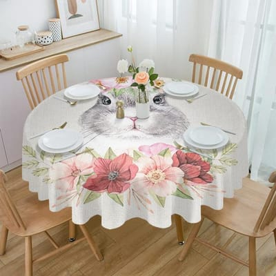 Pasen Aquarel Konijn Bloem Rond Tafelkleed Festival Dineren Waterdicht Tafelkleed Tafelkleed Voor Bruiloft Feest Decor 4pcs 33x48 Table mat