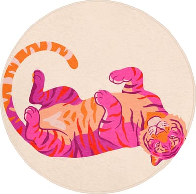 Badmat rond 70x70 cm - Antislip - Tijger - Roze - Oranje - Badmatten voor badkamer - Badkamermat - Douchemat - Ronde badkamer mat