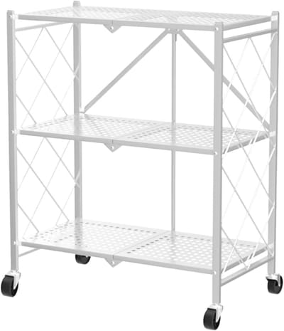 3-laags opvouwbaar rek met wielen, multifunctioneel huishoudrek voor keuken en kantoor, stevig en ruimtebesparend ontwerp, 71,5 x 36,5 x 87 cm
