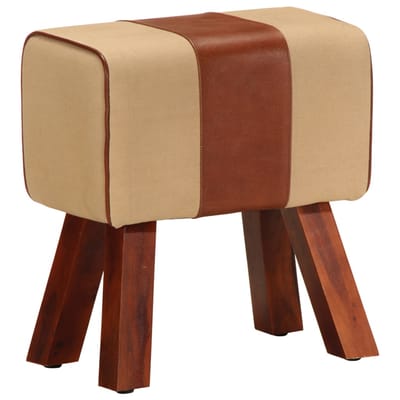 vidaXL - Bankje - turnbok - 38 - cm - echt - leer - en - massief - mangohout - bruin