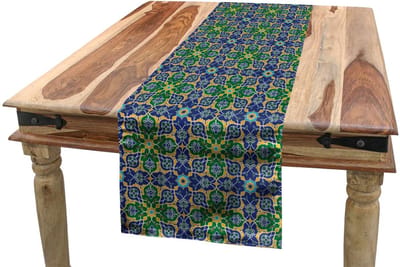 ABAKUHAUS Tafelrunner – etnisch damast – 40 × 225 cm – geel-groen-teal