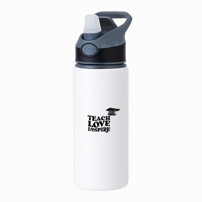 Hacebo® - teach love inspire waterfles met rietje zwart - Docent - leraar/lerares - hogeschool - universiteit - verjaardag - cadeautje voor docent - docent artikelen - kado - geschenk - collega's - water fles - 650ML