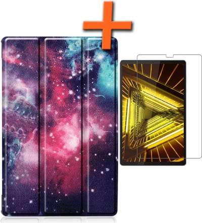 Hoesje - Geschikt voor Lenovo Tab M10 FHD Plus (2e / 2nd Generatie) - Met Screenprotector - Trifold Bookcase - Hard Cover - Hardcover Book Case - Tablet Hoes - Galaxy