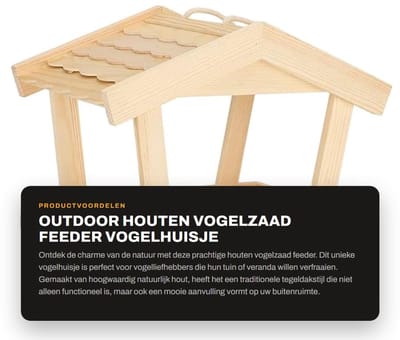 Dailygoods- Vogelvoederhuis Houten - Voederhuis voor vogels - Vogelvoederhuis met dak - Vogelhuisje voor grote vogels - 1,8 kg capaciteit - 30 x 16 x 22 cm