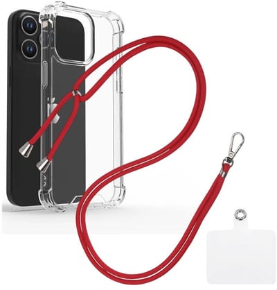 Shock Proof Case Hoes Geschikt voor iPhone 14 Hoesje Transparant Met universele Telefoonkoord rood - Cover - Nek Hanger - Koord Hoes