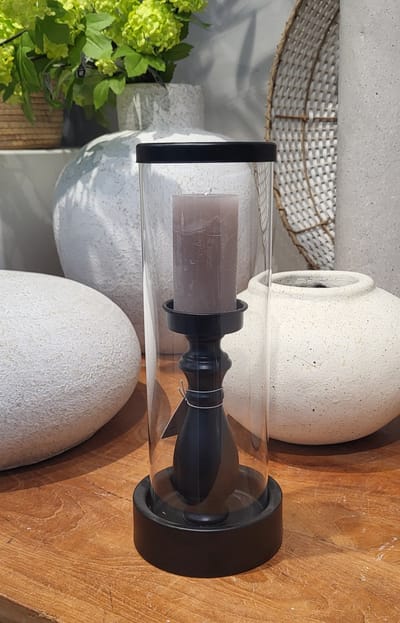 Mix en Match - Kandelaar - Glas - Zwart - S - Incl. kaars stone kleur - 32x12cm