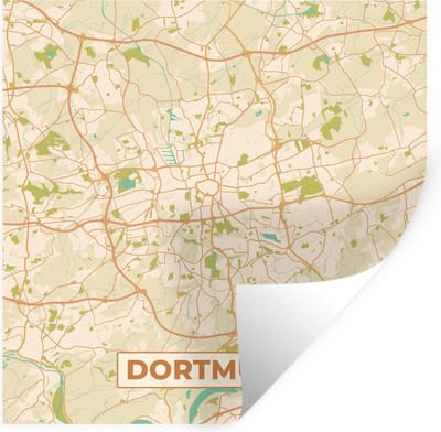 Muurstickers - Sticker Folie - Plattegrond - Dortmund - Kaart - Stadskaart - Vintage - 100x100 cm - Plakfolie - Muurstickers Kinderkamer - Zelfklevend Behang XXL - Zelfklevend behangpapier - Stickerfolie