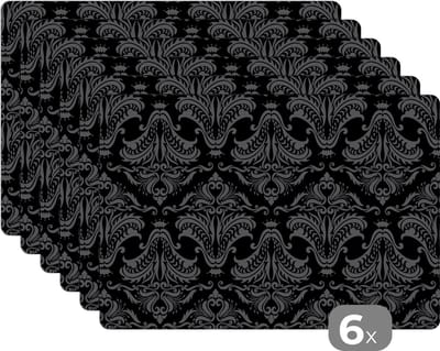 Placemat - Placemats kunststof - Patronen - Barok - Damast - 45x30 cm - 6 stuks - Hittebestendig - Anti-Slip - Onderlegger - Afneembaar