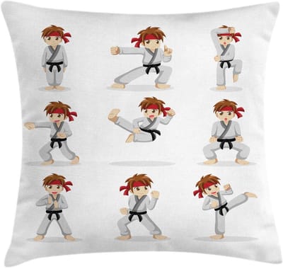 ABAKUHAUS Karate-kussenhoes – 50x50 cm – Beige/vermiljoen, dubbelzijdig bedrukt