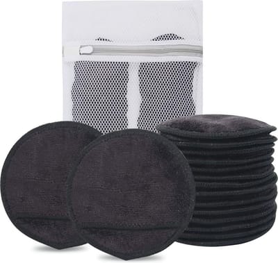 Herbruikbare Microvezel Make-up Remover Pads voor Gezicht, Ogen en Lippen - 14 Stuks Zwart