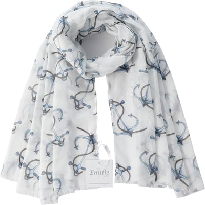 Emilie scarves - sjaal - print vrolijk - wit - ankers blauw - marine look