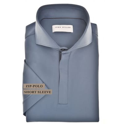 John Miller Polo Slim Plain Hyperstretch Short Sleeve Zip Collar Midden Blauw / male