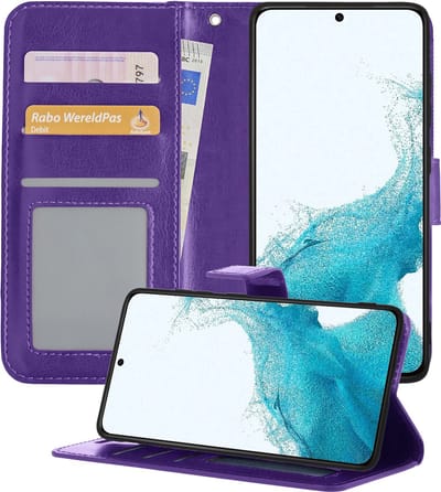 Hoesje - Geschikt voor Samsung Galaxy S22 - Luxe Bookcase - Walletcase Hoes - Portemonnee - Cover - Telefoonhoes - Paars