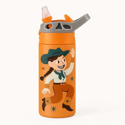 Vintage Retro Drinkfles – Stijlvolle Drinkbeker voor Liefhebbers van Nostalgie - Waterfles voor kinderen (wit/oranje)