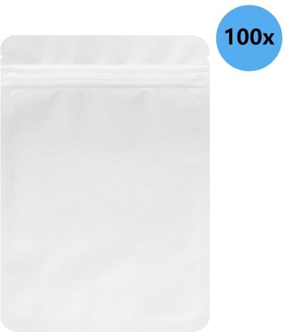 100-pack hersluitbare zakken - geschikt voor kleine bedrijven - dubbelzijdige gekleurde geurbestendige platte voedselbewaarzakken -10x18cm-Wit