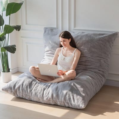 Grote Zitzak Stoel Veranderbaar in Bed voor Volwassenen - Pluche & Comfortabel Ligbed (Grijs)