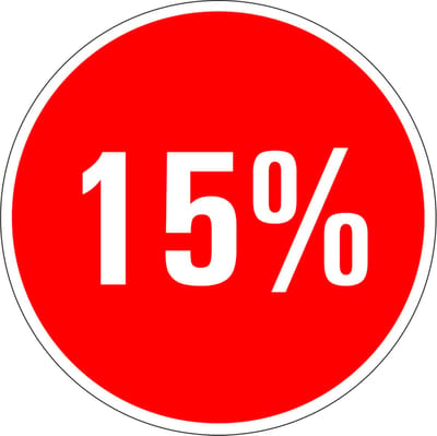 Korting sticker 15% op vel 30 mm - 18 per vel