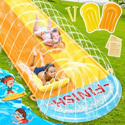 Extra Lange Waterglijbaan voor Gazon met Dubbele Racebaan en Watersproeiers