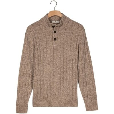 Thomas Maine Trui Button Closure Merino Wool  Vertical Rib Structure Knit Grijs / male