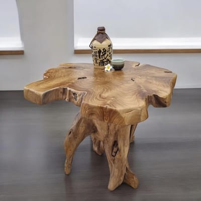Rustieke Salontafel van Massief Hout – Bijzettafel Met Natuurlijke Looks, Diameter 65-70 cm
