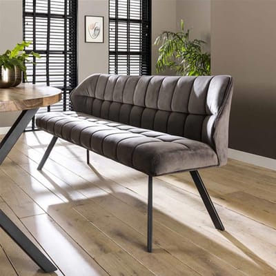 Dimehouse Eetkamerbank Lino Velvet Stof Antraciet 180 cm Geblokt - Velvet - Design - 180 x 59 x 84 cm