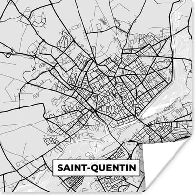 Poster Kaart - Frankrijk - Stadskaart - Plattegrond - Saint-Quentin - 100x100 cm XXL