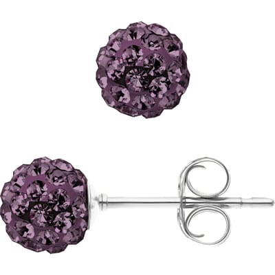 Paarse kristallen bollen oren nagels 6 mm zilver 925 - puur kristal