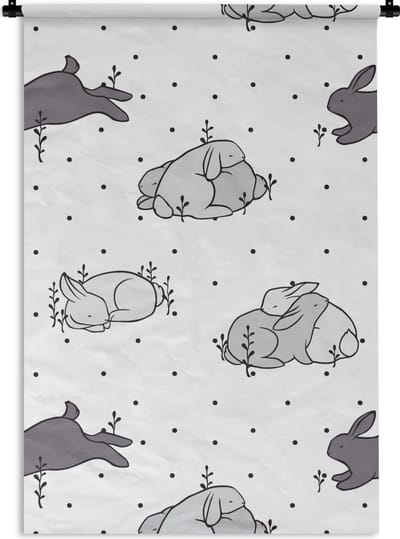 Wandkleed - Wanddoek - Konijnen - Dieren - Slaap - Kinderen - Patronen - 60x90 cm - Wandtapijt