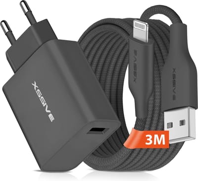 Oplaadsetje - 3 Meter - Geschikt voor iPhone 6 7 8 Plus SE - Inclusief Sterke Oplader Kabel