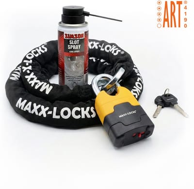 Maxx-Locks Ohura ART 4 Motorslot / Scooterslot - Inclusief Slot Spray - Kettingslot met 12 mm Dikke Schakels - Art Gekeurd Slot voor Motor en Scooter & Brommer - 120 cm