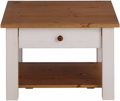 Chicago Salontafel met Lade en Onderplank - Wit/Honingkleurig Grenen - 60 x 60 cm