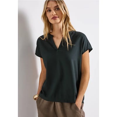 Blouse met gespleten hals in effen kleur