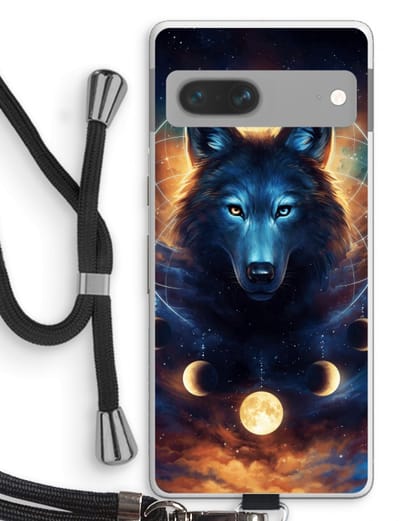 Case Company® - Hoesje met koord geschikt voor Google Pixel 7 hoesje met Koord - Wolf Dreamcatcher - Telefoonhoesje met Zwart Koord - Bescherming aan alle Kanten en Over de Schermrand