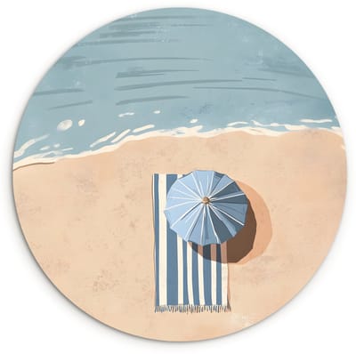 WallCircle® Wandcirkel 120x120 cm - Muurcirkel Strandlaken - Strepen - Parasol - Strand - Muurdecoratie woonkamer - Wanddecoratie slaapkamer - Kamer decoratie accessoires - Ronde schilderijen XXL