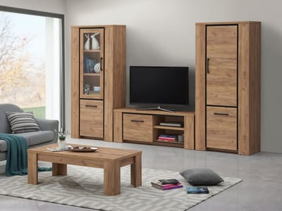 Belfurn - TV-wand Elio 315cm bestaande uit Tv-meubel met 1 x kolom glasdeur en 1 kolom volle deur
