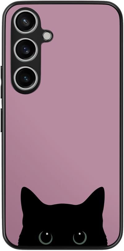 Hoesje geschikt voor Samsung Galaxy A55 - Zwarte kat - TPU Hard Case Backcover - Roze - Mooie Telefoonhoesjes