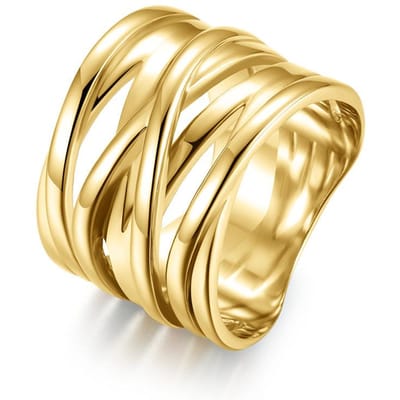 Driekleurig Verloop RVS Ring Driedimensionale Schikking Overdreven Europese en Amerikaanse Stijl Titanium Staal Damesring Sieraden 8# beige