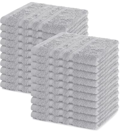 Lavea® Set van 20 gastendoekjes 30x30 cm – 100% katoen – Zacht en absorberend – Ideaál als washandje, gastendoekje of handdoek voor dagelijks gebruik – Zilver