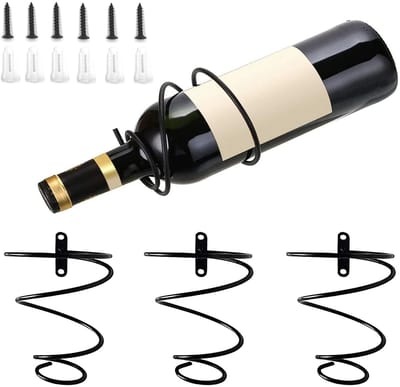 Dailygoods- Wijnflessenhouder Spiraalvormig - Wandgemonteerd - Metaal - Set van 3 - Zwart - Duurzaam en Roestbestendig - Wijnrek