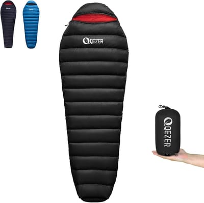 SnelShoppen - Daunenschlafsack 860 g, Klein Packmaat, 650FP RDS-Gecertificeerd, Stegconstructie voor Volwassenen en Kinderen, Ideaal voor Wandelen, Tr