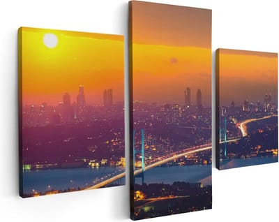 Artaza Canvas Schilderij Drieluik Bosporusbrug In Istanbul Bij Zonsondergang - 90x60 - Foto Op Canvas - Canvas Print