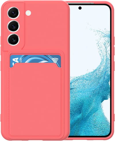 Silicone hoesje met pasjeshouder Geschikt voor Samsung S21 FE - Telefoonhoesje - TPU - Donkerroze