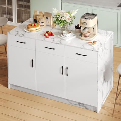 Keuken Eiland - Woonkeuken Tafel - Maaltijden Bereiden - Geïntegreerde Barzone - 120 x 60 cm - Wit Marmer